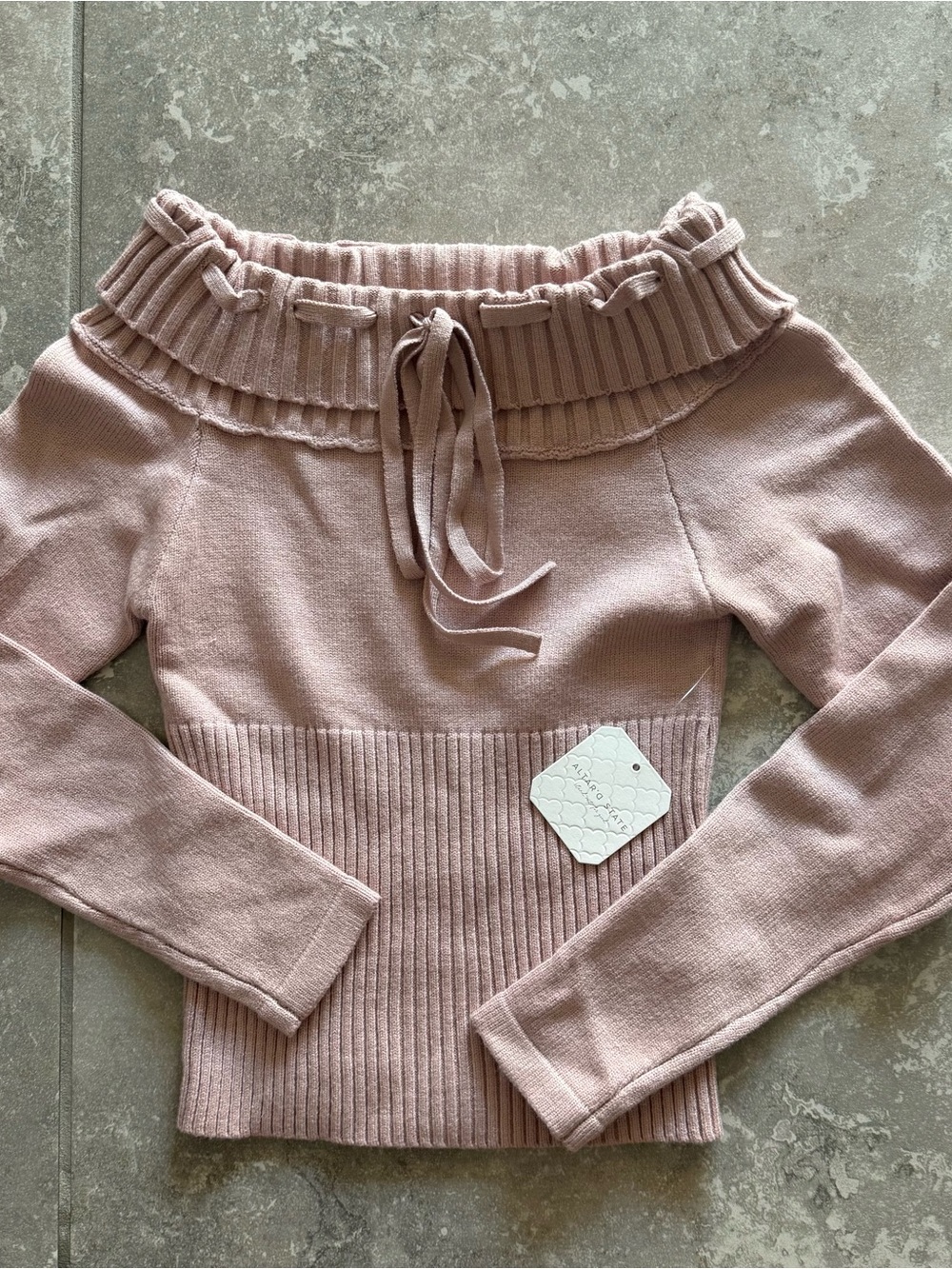 Altar'd State Blush Pink Off-Shoulder Ribbed Waist Sweater